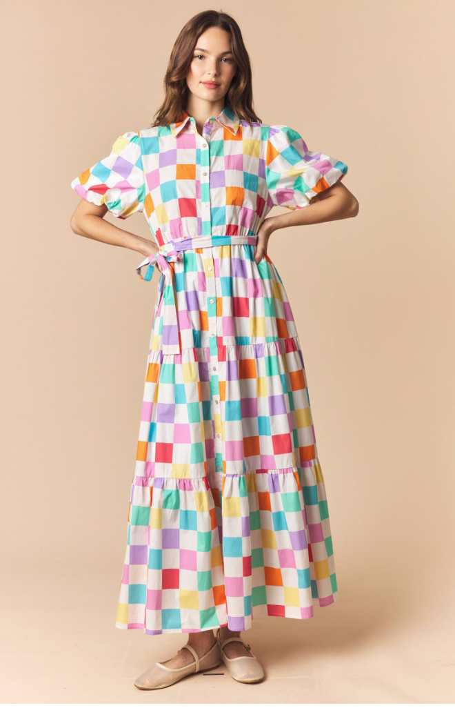 Peach Love - Checker Print Maxi Dress