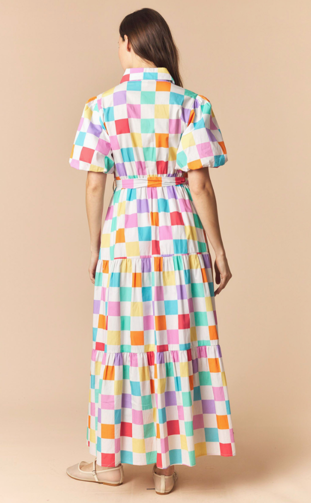 Peach Love - Checker Print Maxi Dress