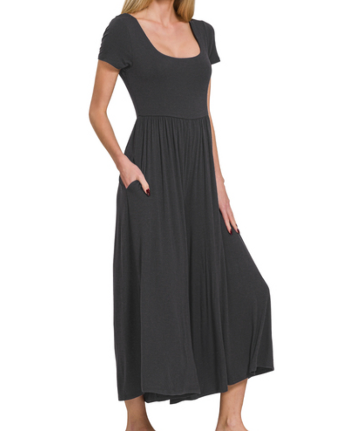 Zenana - Bouncy Comfy Short Sleeve Capri Jumpsuit