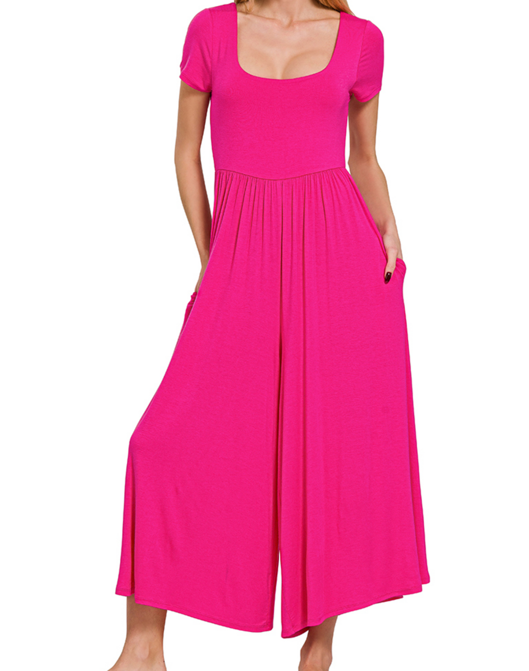 Zenana - Bouncy Comfy Short Sleeve Capri Jumpsuit