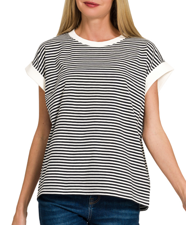 Zenana - Striped Short Sleeve Top