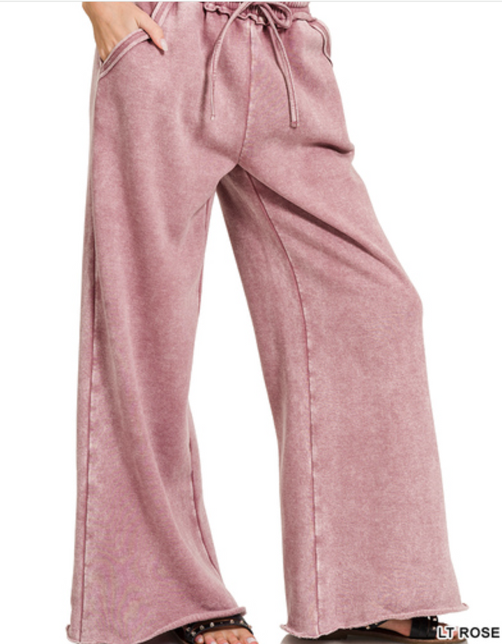 Zenana - Acid Wash Wide Leg Pants