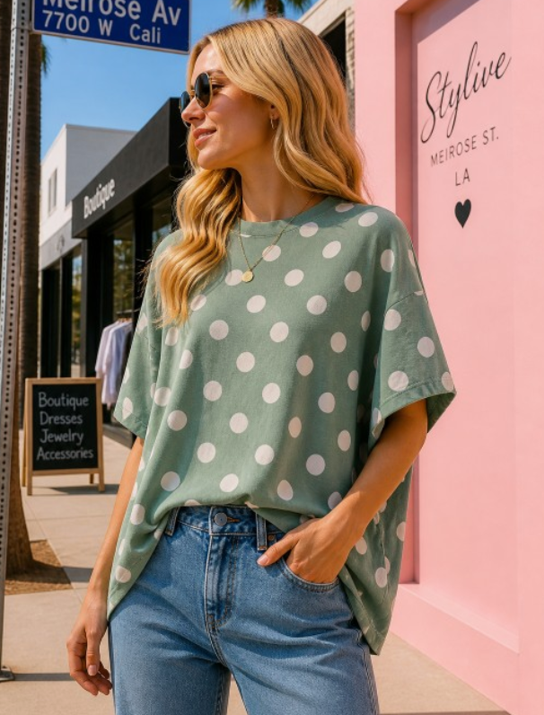Stylive - Cotton Polka Dot Top