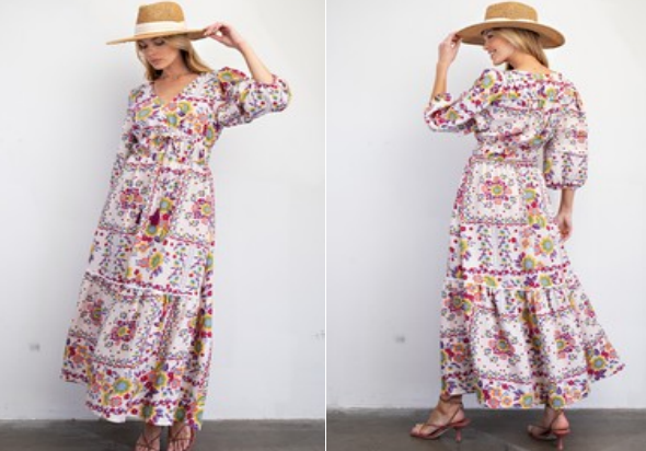 Easel - Balloon Sleeve Maxi Dress