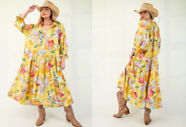 Easel  - Lemon Floral Maxi Dress