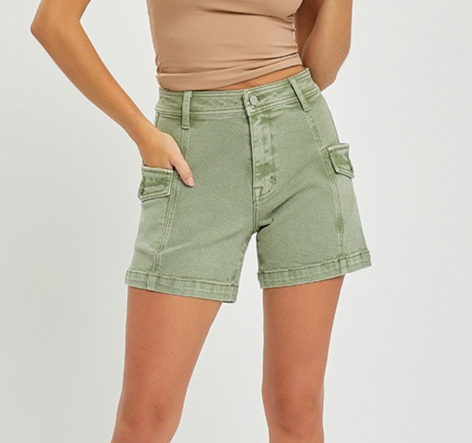 Risen - High Rise Denim Cargo Shorts