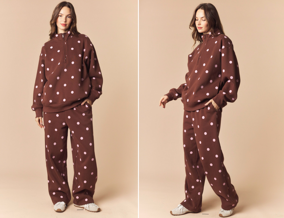 Peach Love - Brown & Pink Polka Dot Set