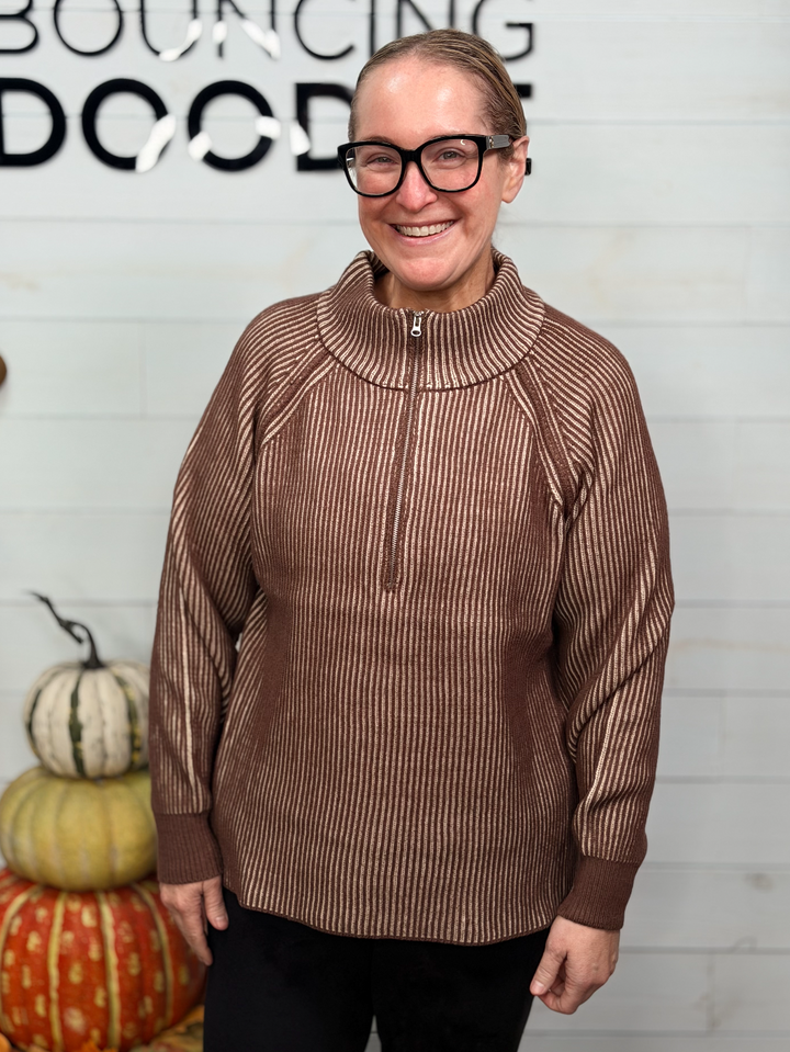 Zenana - Ribbed Quarter Zip Sweater
