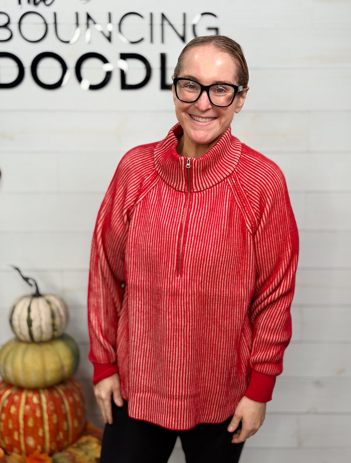 Zenana - Ribbed Quarter Zip Sweater