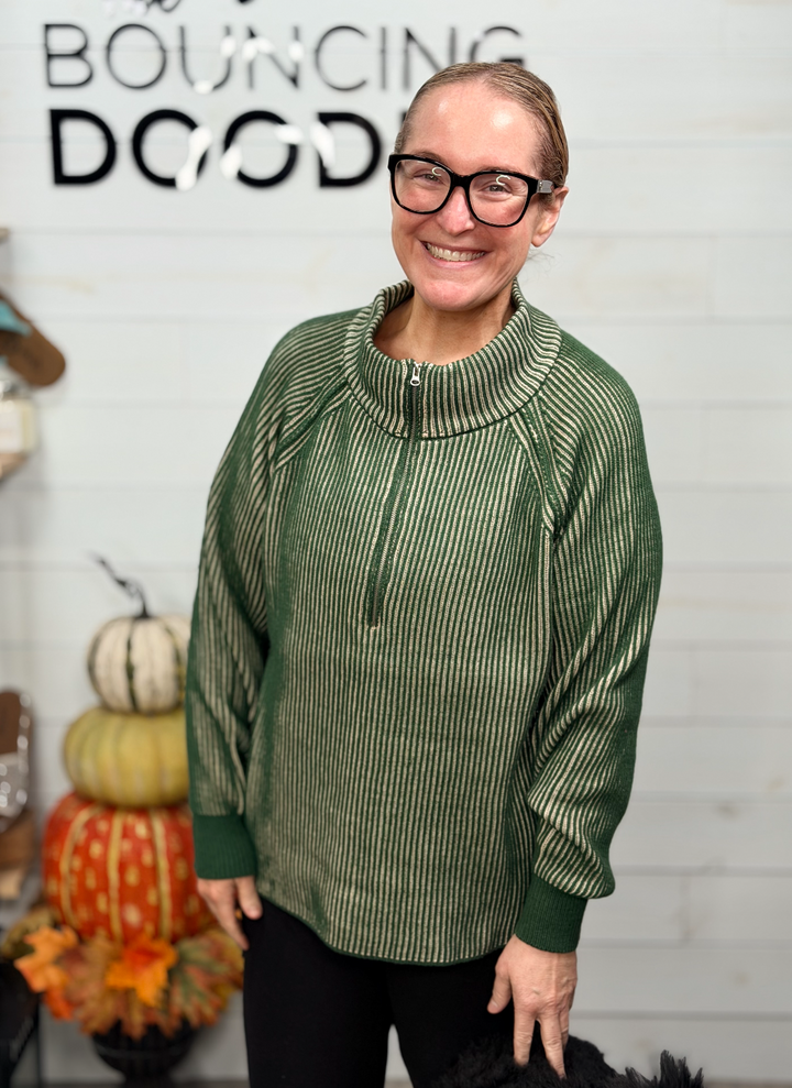 Zenana - Ribbed Quarter Zip Sweater