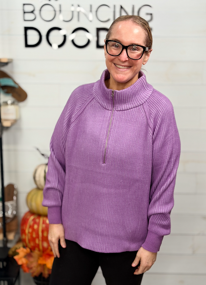 Zenana - Ribbed Quarter Zip Sweater