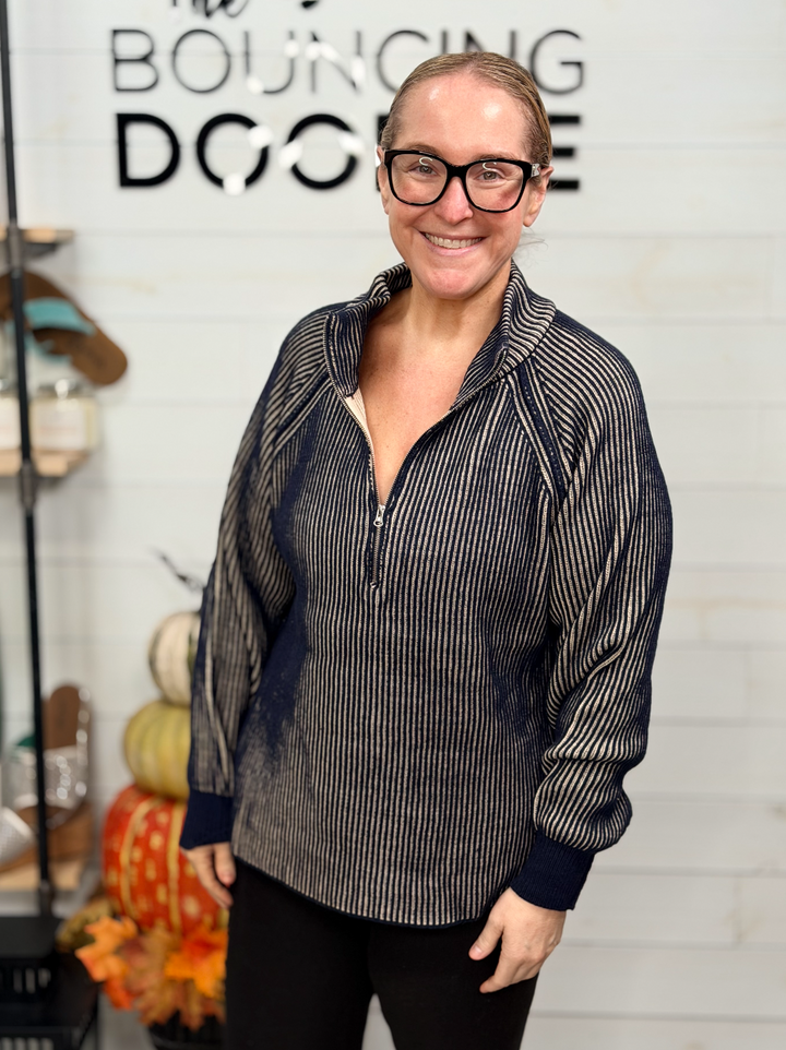 Zenana - Ribbed Quarter Zip Sweater