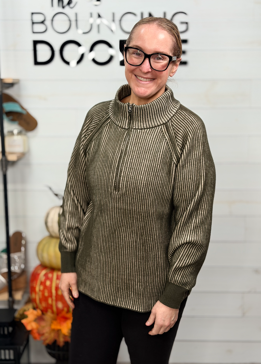 Zenana - Ribbed Quarter Zip Sweater