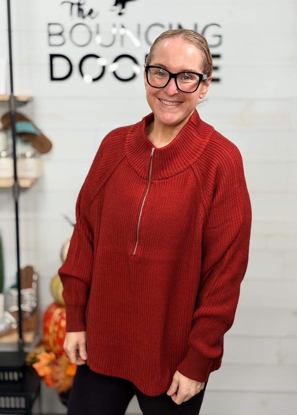 Zenana - Ribbed Quarter Zip Sweater