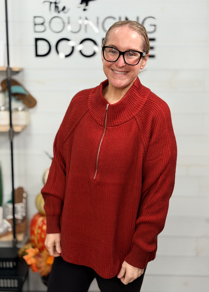 Zenana - Ribbed Quarter Zip Sweater