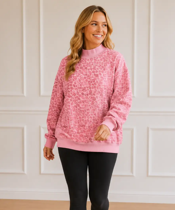 Moon Ryder - Leopard Print Mock Neck Sweatshrt