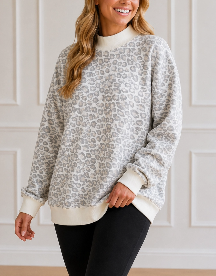 Moon Ryder - Leopard Print Mock Neck Sweatshrt