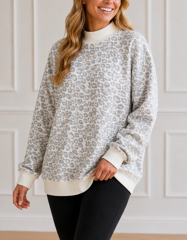 Moon Ryder - Leopard Print Mock Neck Sweatshrt