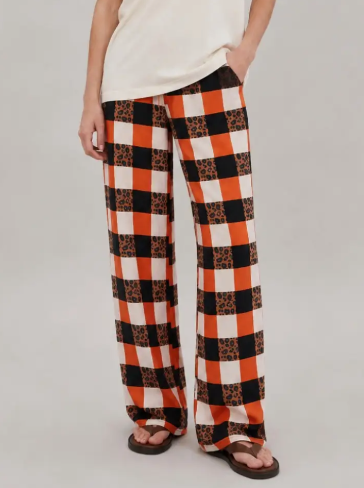 Jade by Jane - Leopard Gingham Wide-Leg Pants