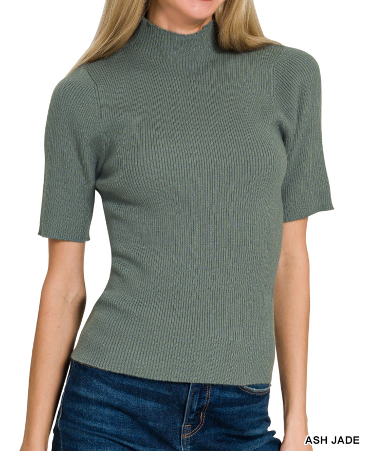 Zenana - Viscose Ribbed Mock Neck Sweater