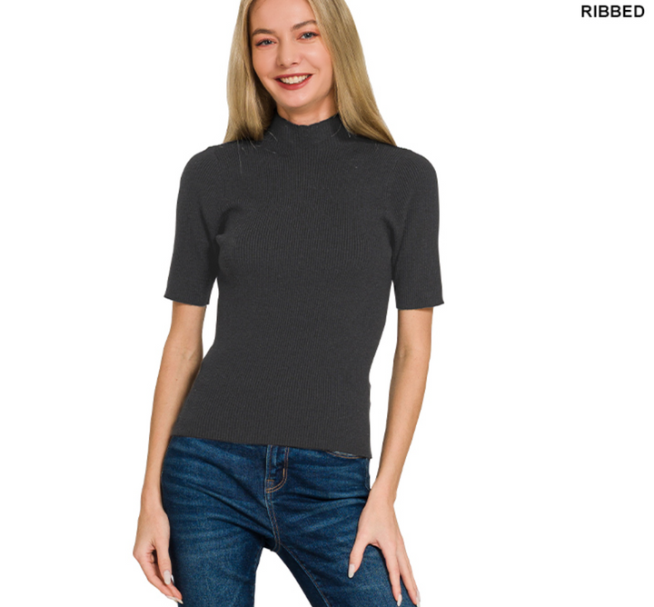 Zenana - Viscose Ribbed Mock Neck Sweater