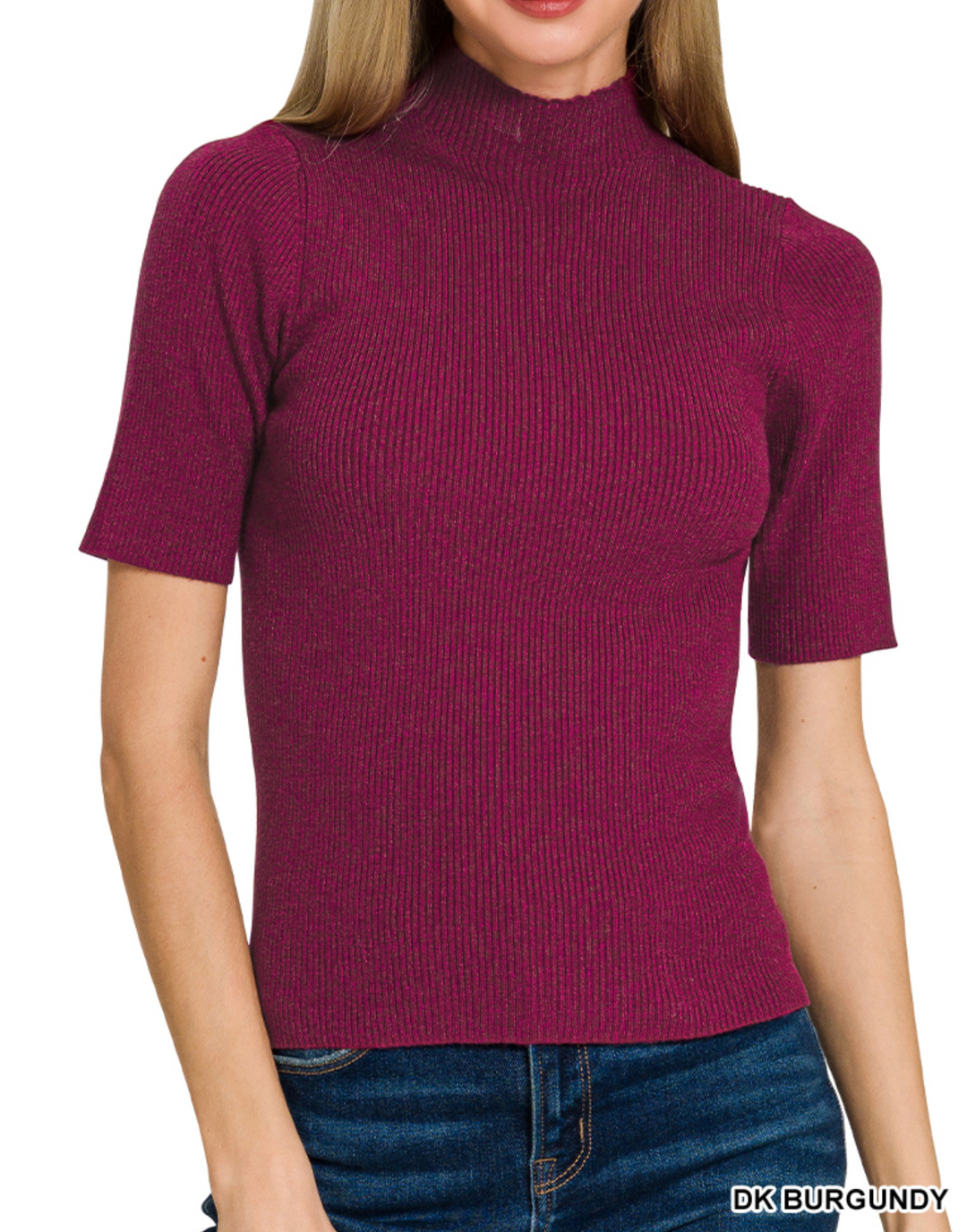 Zenana - Viscose Ribbed Mock Neck Sweater