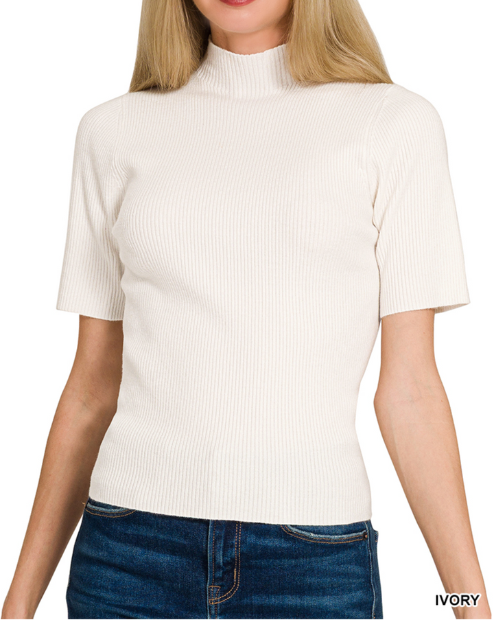 Zenana - Viscose Ribbed Mock Neck Sweater