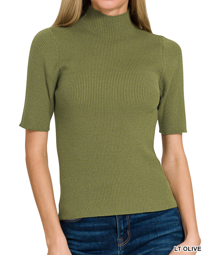 Zenana - Viscose Ribbed Mock Neck Sweater