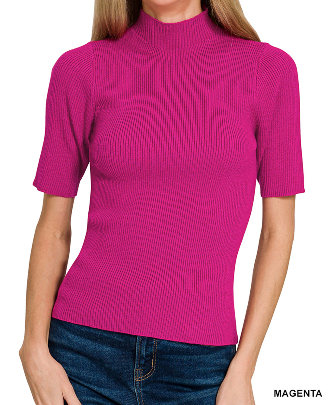 Zenana - Viscose Ribbed Mock Neck Sweater