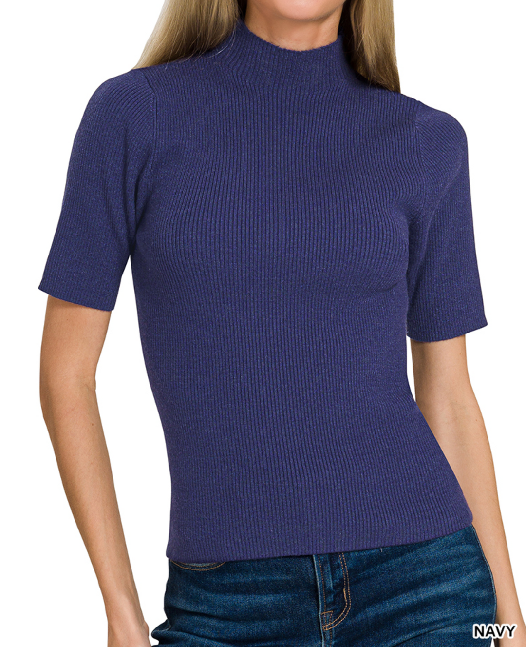 Zenana - Viscose Ribbed Mock Neck Sweater