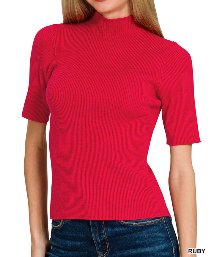 Zenana - Viscose Ribbed Mock Neck Sweater