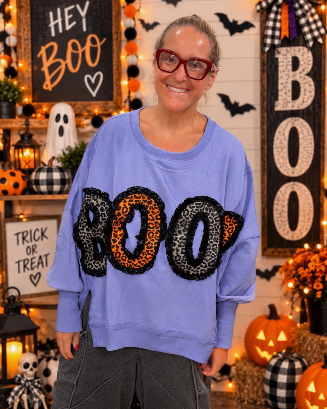 Peach Love - Boo Leopard and Lace Sweatshirt