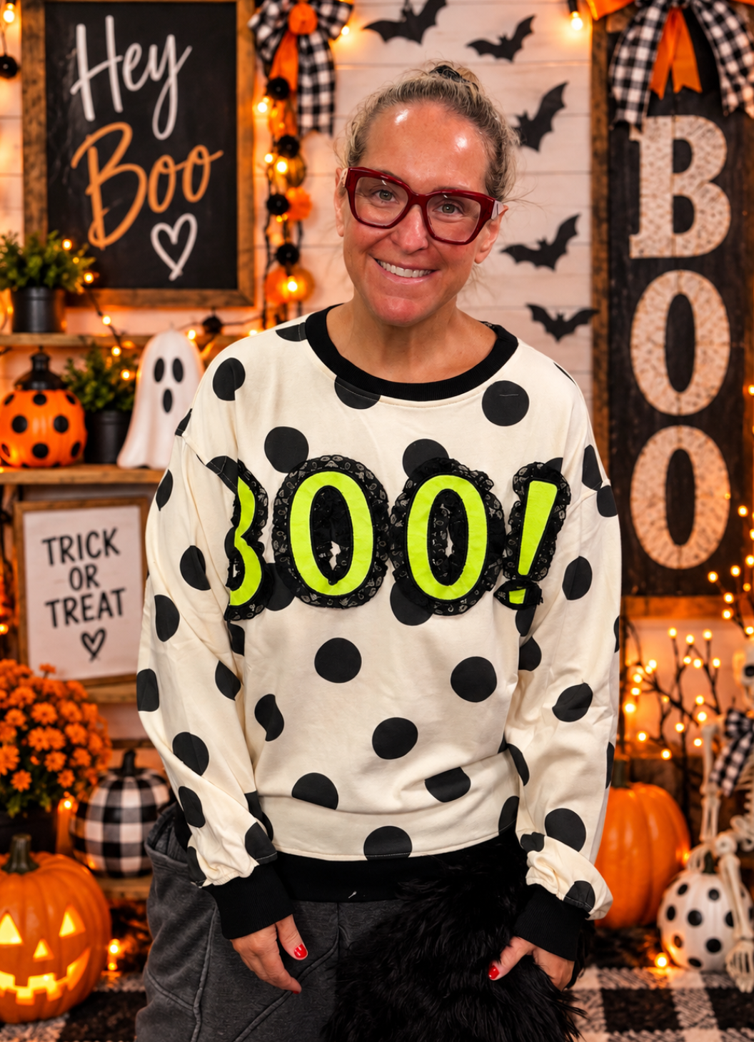 Peach Love - Polka Dot Boo Oversized Sweatshirt