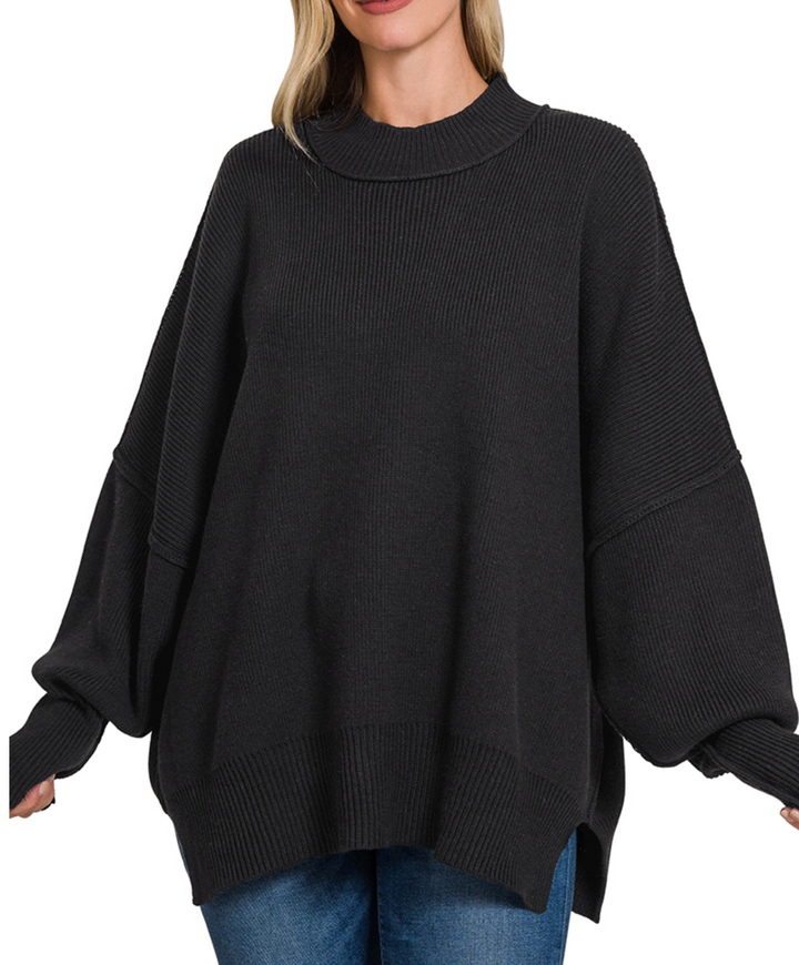 Zenana - Oversized Mock Neck Sweater