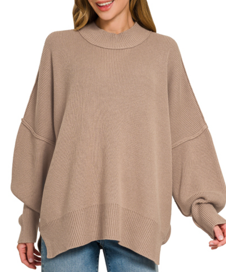 Zenana - Oversized Mock Neck Sweater