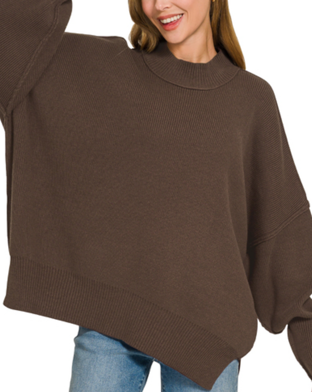 Zenana - Oversized Mock Neck Sweater