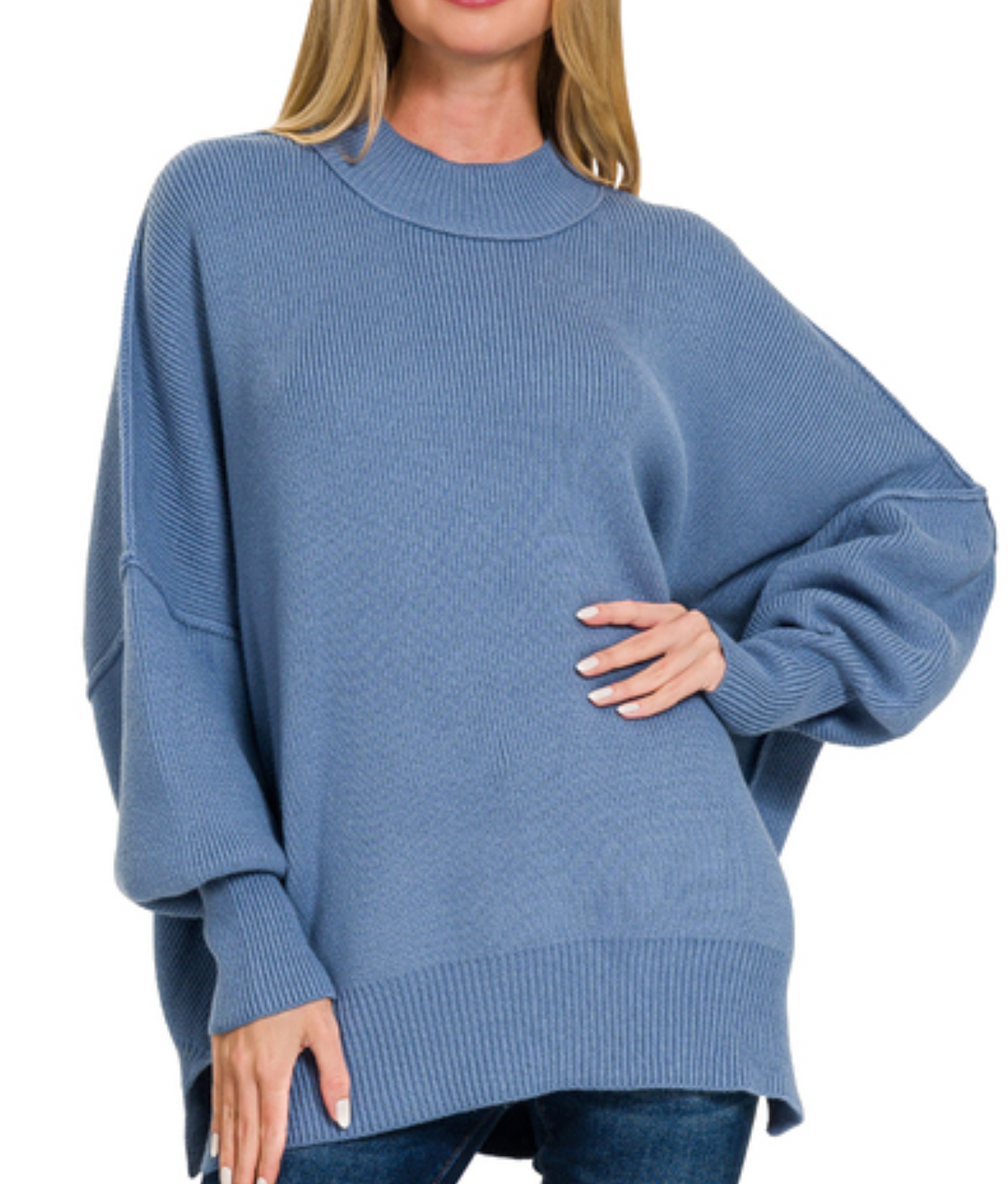 Zenana - Oversized Mock Neck Sweater