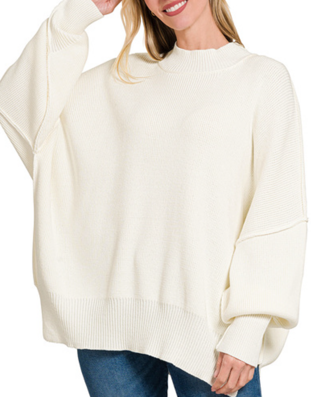 Zenana - Oversized Mock Neck Sweater