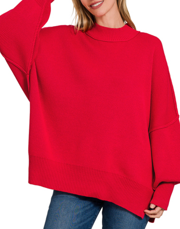 Zenana - Oversized Mock Neck Sweater