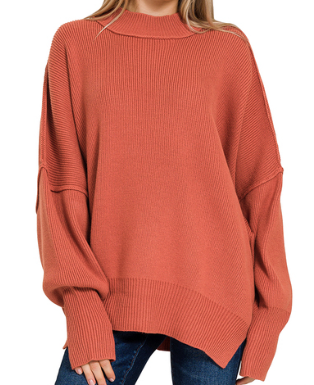 Zenana - Oversized Mock Neck Sweater