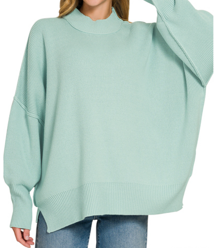 Zenana - Oversized Mock Neck Sweater