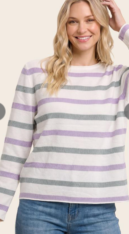 Staccato - Olive and Lavender Stripe Sweater