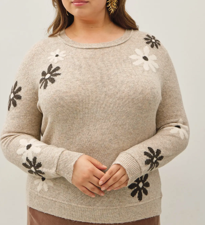 Be Cool - Wool Blend Floral Accent Sweater