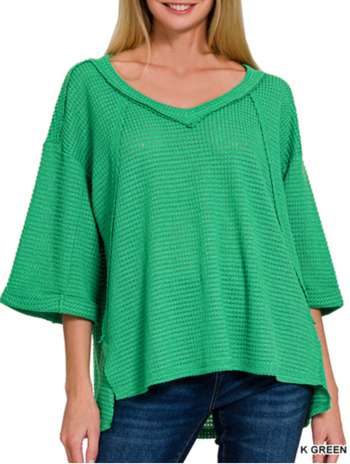 Zenana - Brushed Waffle 3/4 Sleeve Top