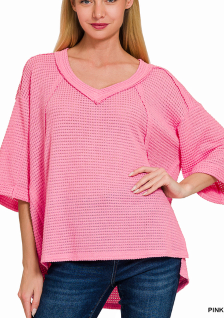 Zenana - Brushed Waffle 3/4 Sleeve Top