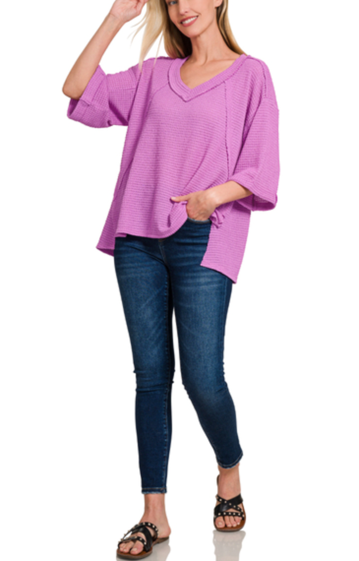 Zenana - Brushed Waffle 3/4 Sleeve Top
