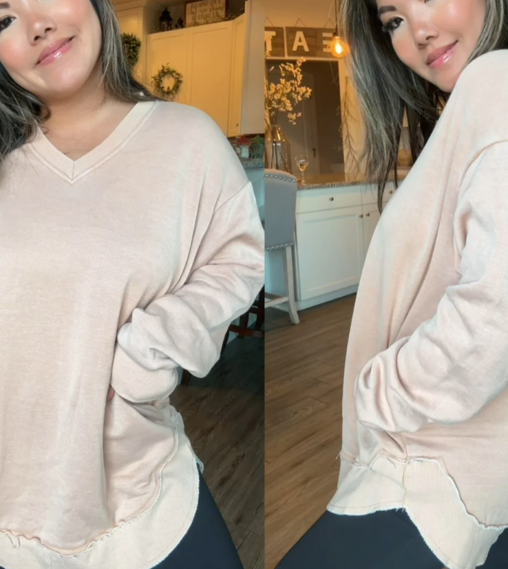 Jady K - Acid Wash V Neck Sweatshirt
