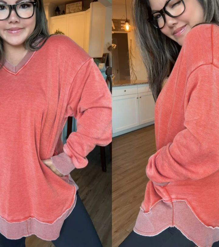 Jady K - Acid Wash V Neck Sweatshirt