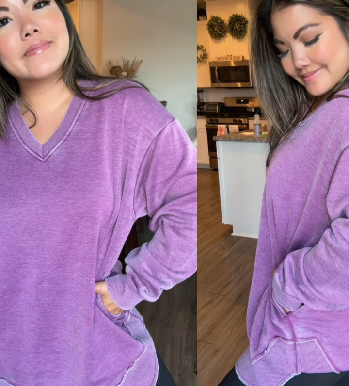 Jady K - Acid Wash V Neck Sweatshirt