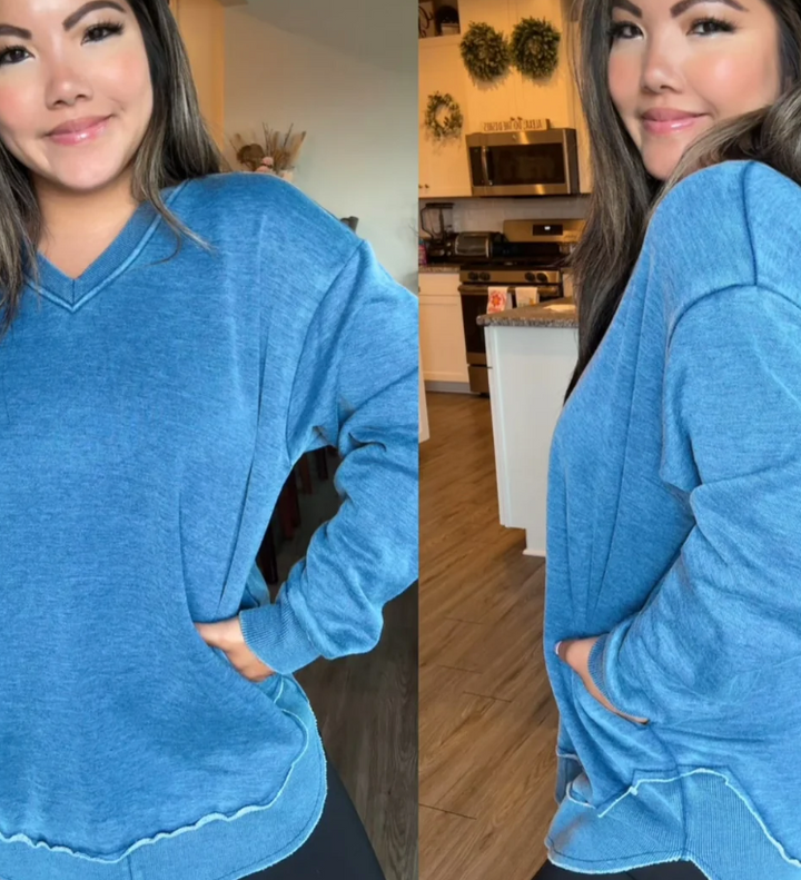 Jady K - Acid Wash V Neck Sweatshirt